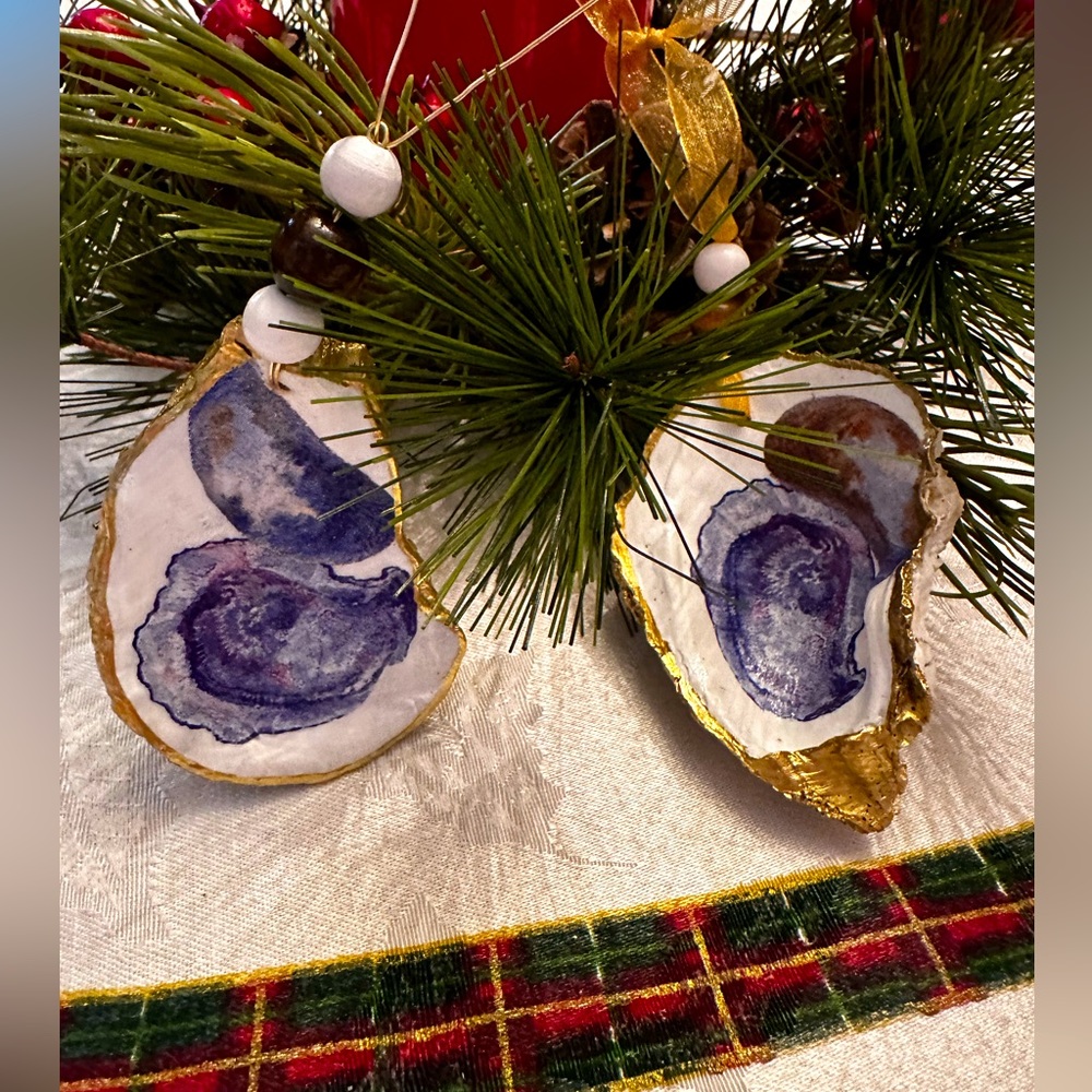 Set of handmade oyster ornaments